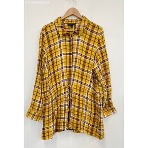 Lane Bryant Women's Long Sleeve Gold & White Plaid Button Down Top - Size 22/24